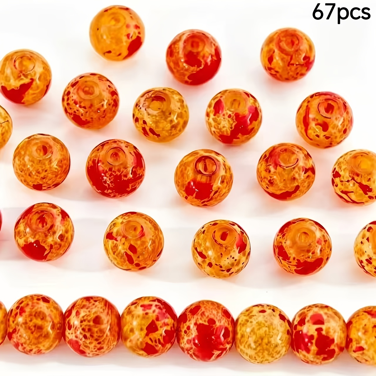 TEMU 67pcs 8mm Flame Contrast Spotted Cloud Mist Texture Glass Beads Hole-through Loose Beads Art Crafts And Sewing Supplies > Bead Jewelry, Jewelry
