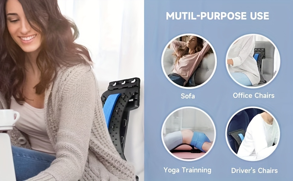 2pcs set of 3-level adjustable back stretcher and multifunctional yoga resistance band - multi-level spinal support plate, elastic waistband for open back and shoulder stretching, suitable for home gym, yard or outdoor use