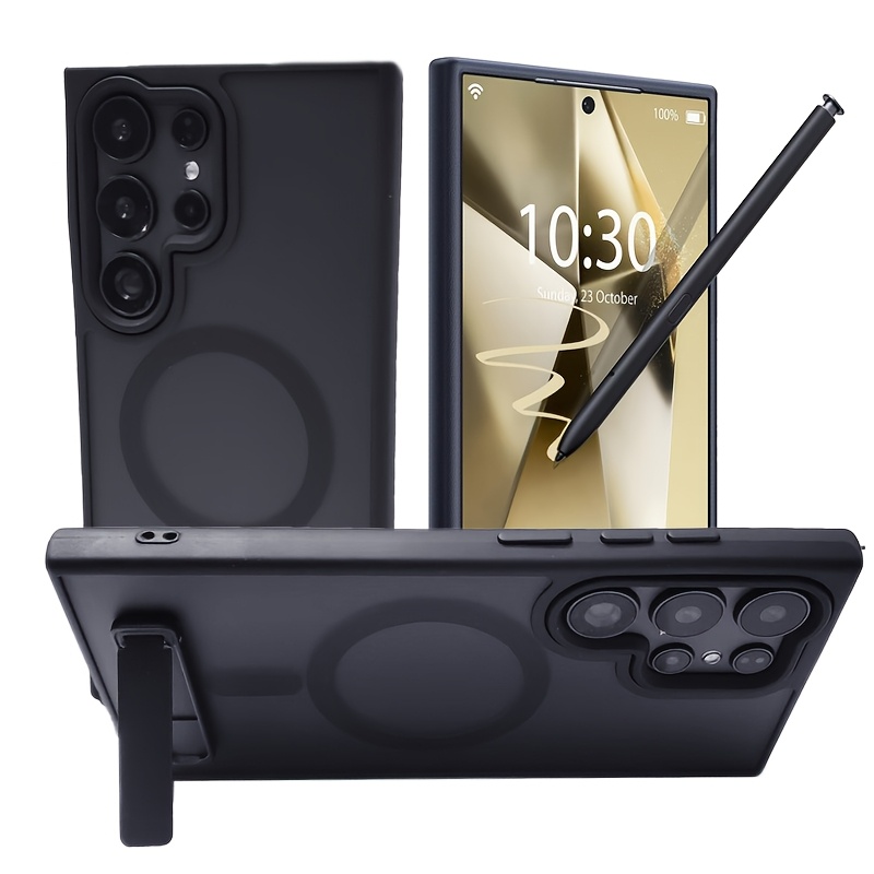 Phone Case - Uyuxio Stand Mobile Phone Case For Galaxy S25 Plus S24 Ultra S23 Fe S22 Cases With Kickstand Slim Translucent Black Back Cover With Holder