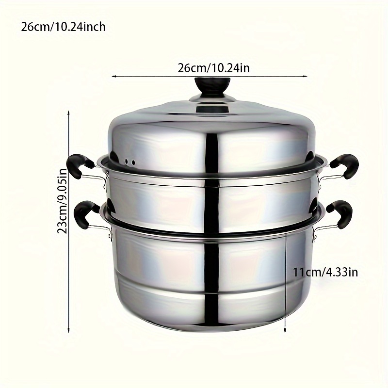 TEMU 3-tier Stainless Steel Steamer Set With Lid - Cooking Pot For Vegetables, Dumplings & Soups - Compatible With Induction & Gas