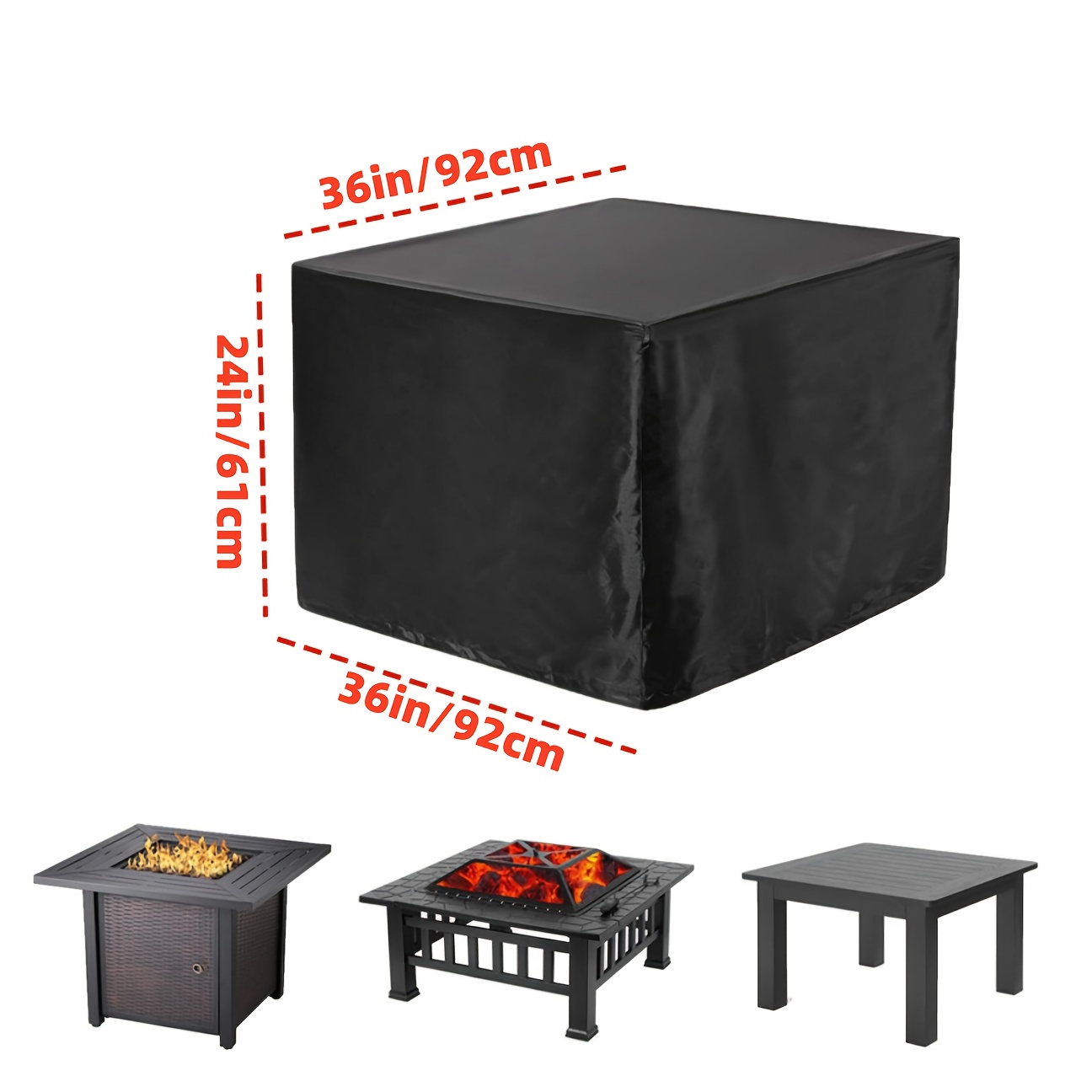 TEMU Housse de brasero carré d'extérieur MUTAO, convient aux tables de feu de 81 à 91 cm (32-36 pouces), utilisation sur patio et jardin, housse de