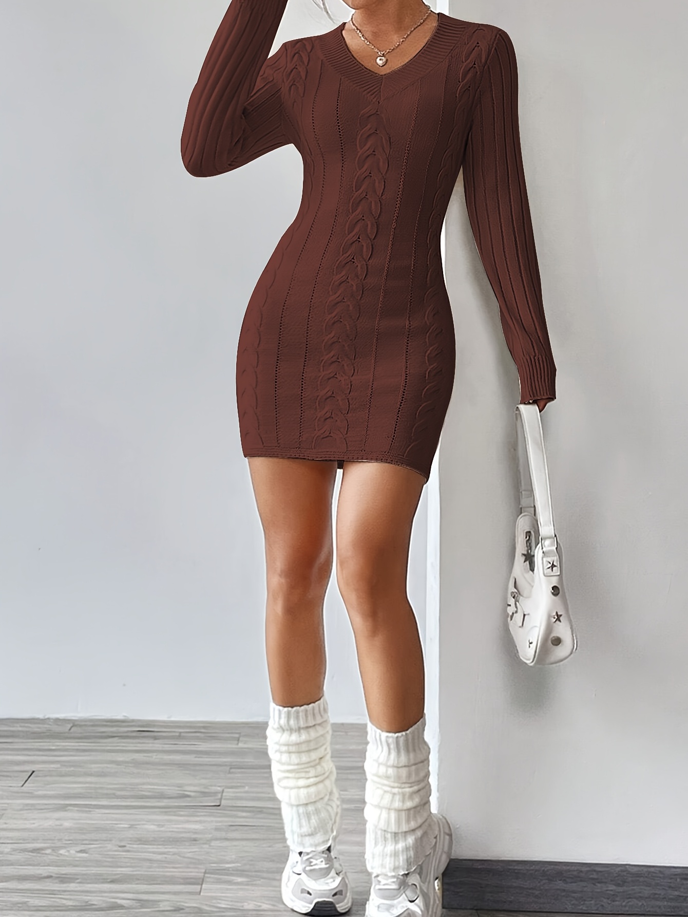 a stylish casual v neck dress autumn winter - Temu Austria