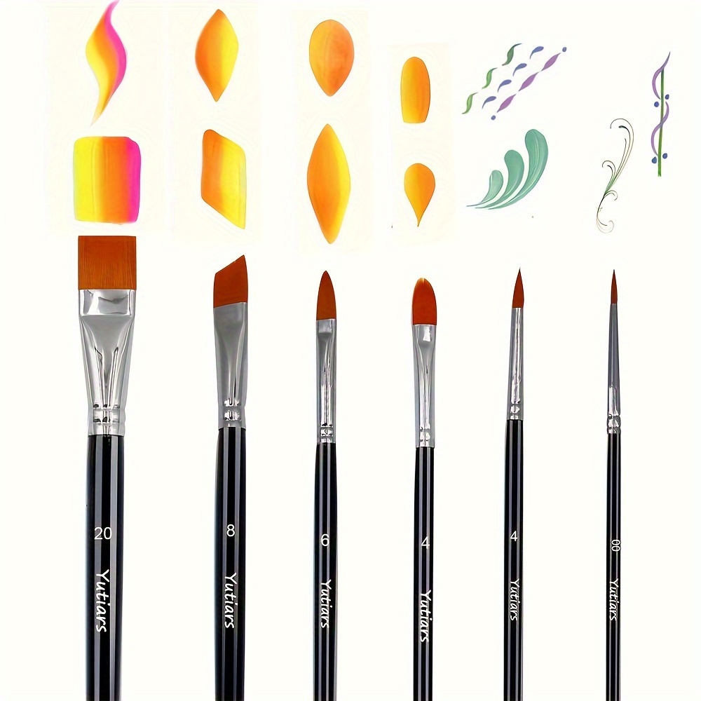 

6-piece Professional Paint Brush Set For Acrylic, Watercolor, Oil, Gouache – Versatile Body And Face Wood Handle Artist Brushes, Smooth Application, Easy To Clean