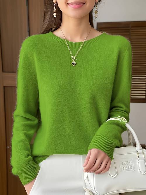 Women S Elegant Loose-Fit Long Sleeve Top - Soft Blouse, Office & Everyday Chic Shirt in Emerald Green - Durable Everyday & Formal Attire for Women, Versatile Clothing, Round Neckline, Comfortable Wear, Casual Wear, , Breathable Material, Stylish Blouse, Professional Women, Sweater For Woman, Beautiful Sweater For Women