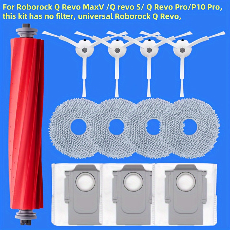 Image of 12 Set Of Replacement Parts For Maxv/ S/ Pro/p10 Pro, 1 Main Brush Roller, 4 Mop Pads, 3 Dust Bags, 4 Side Brushes