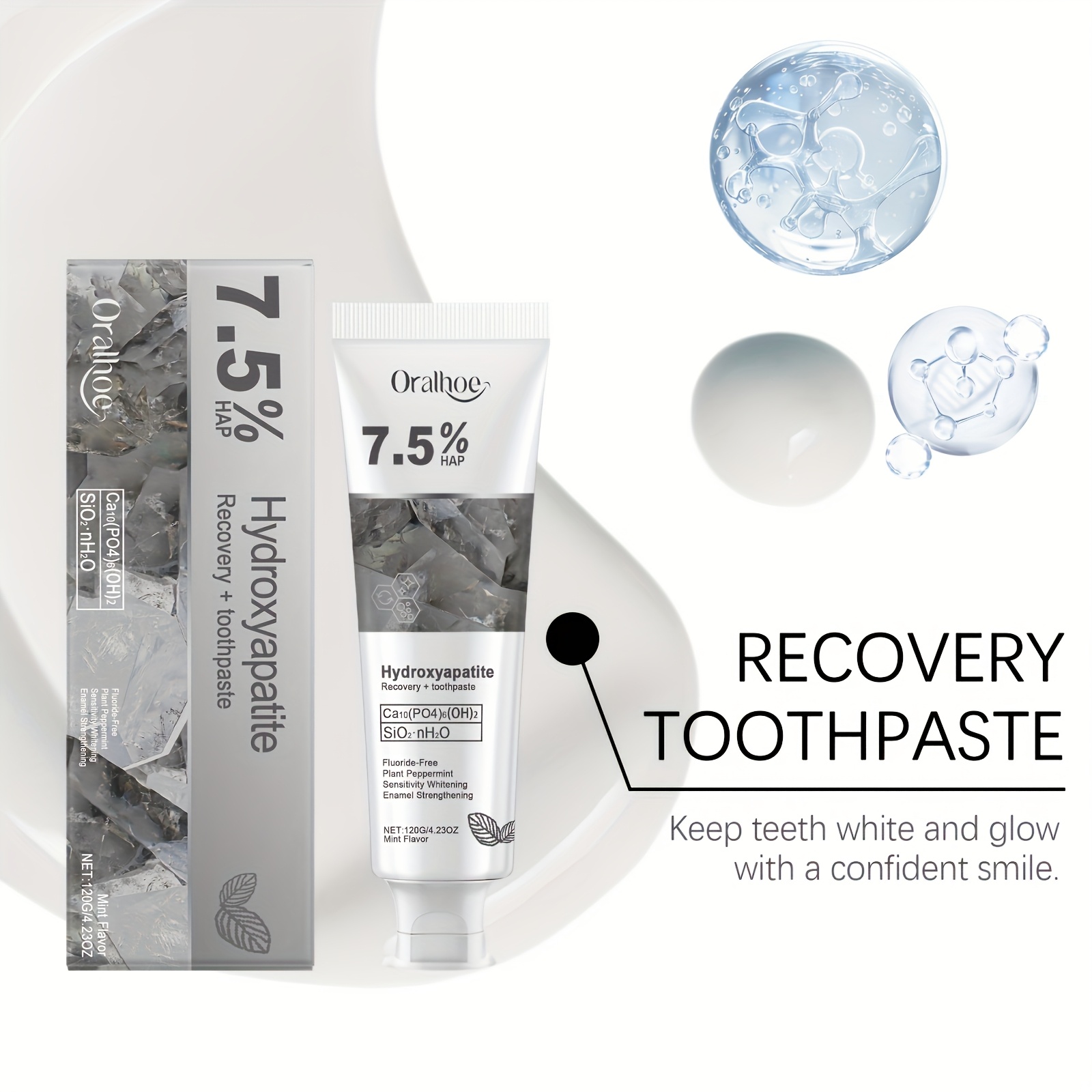 7.5% Hydroxyapatite Toothpaste - Nanoparticle Whitening, Menthol Fresh Breath, Basic Cleaning, Ideal Gift for Women, Dental Hygiene Essentials | Fresh Breath Toothpaste | Smooth Texture