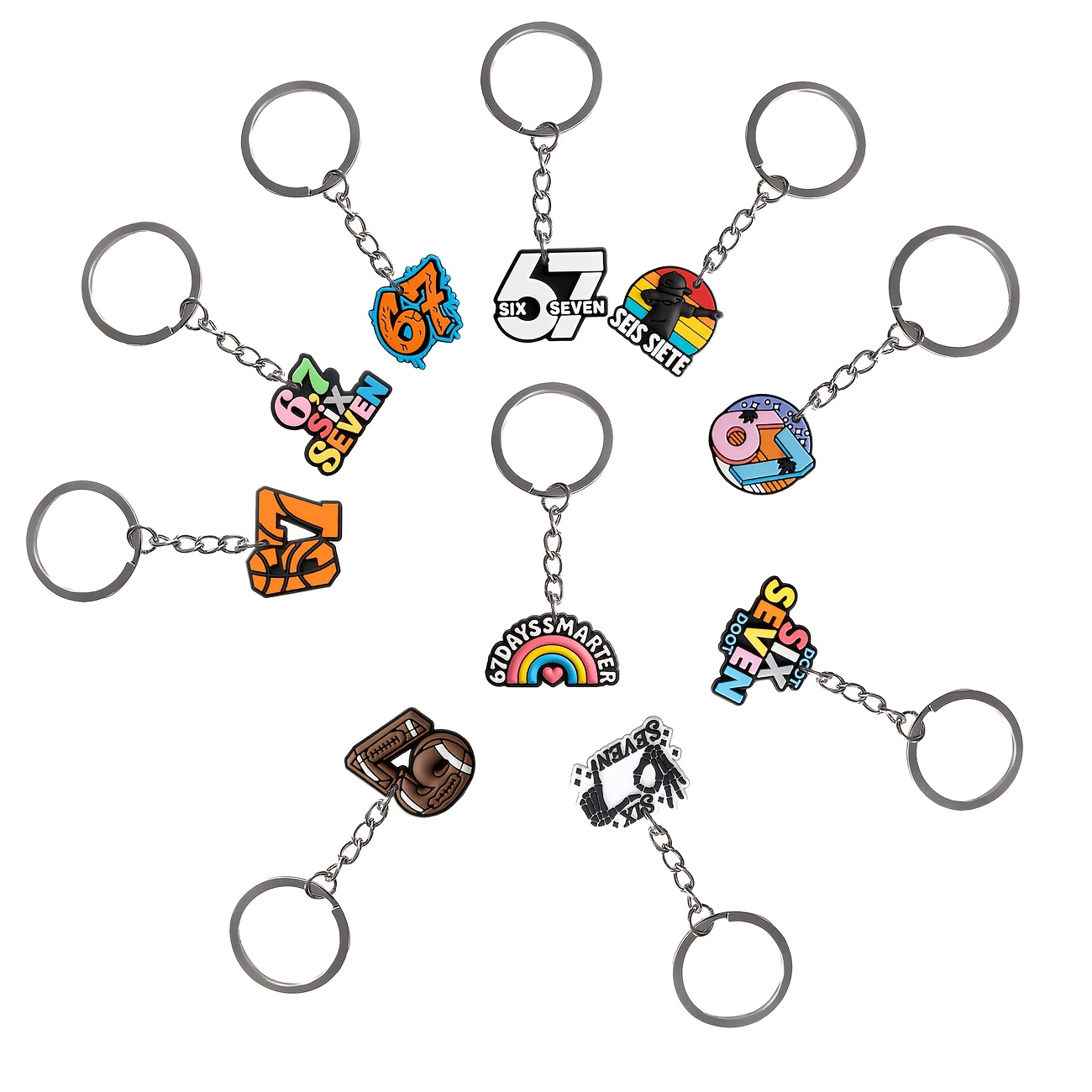 TEMU 10pcs Set "67" Themed Pvc Keychain - No. 67 Ornament, Soft Rubber Diy Accessory, Suitable For Bags, Keychains, Backpacks, Wallets, Universal