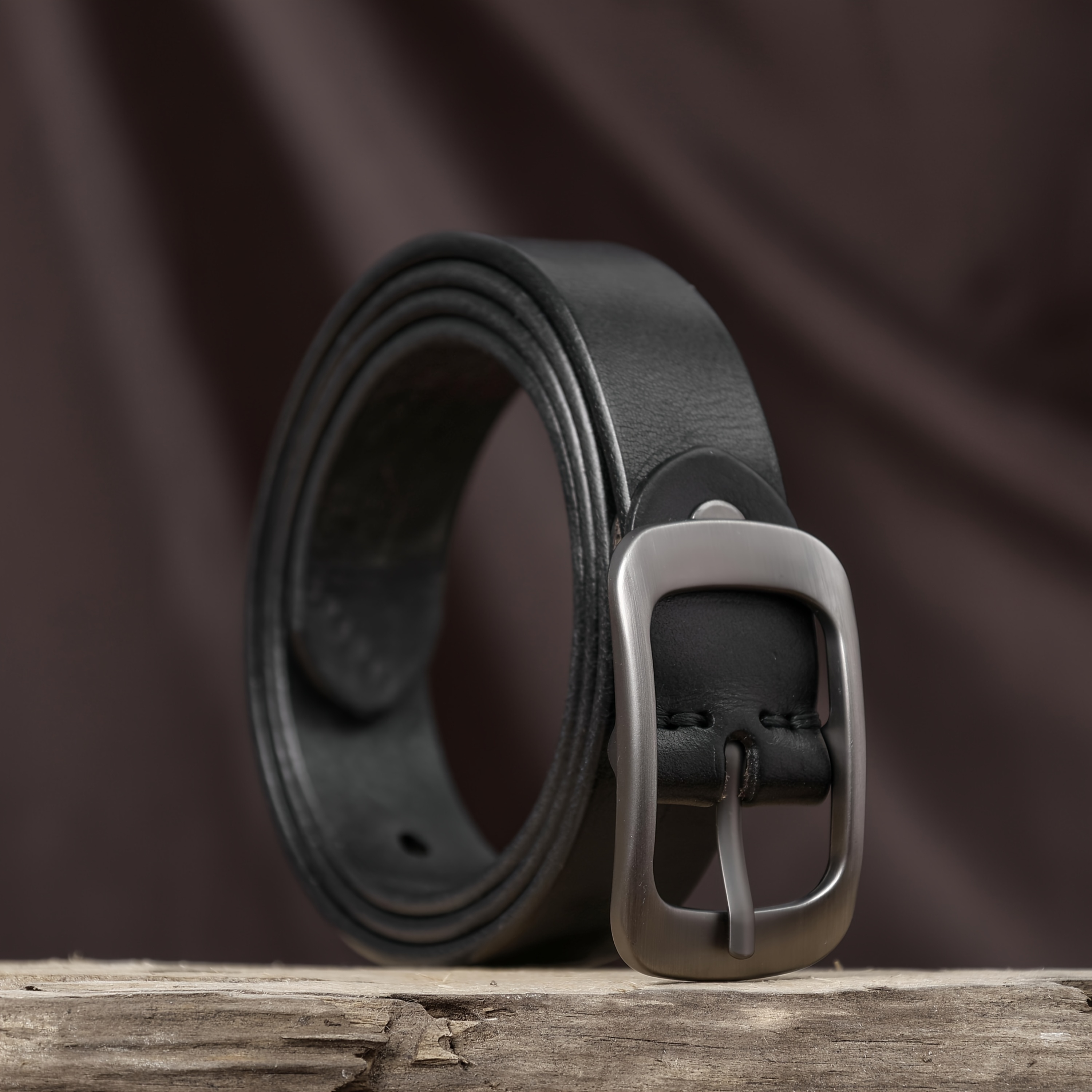 TEMU 3-color Easy Rounded Square Narrow Full Grain Cowhide Belt, Brushed Gun Gray Alloy Needle , Vintage Unisex Versatile Adjustable Casual Denim