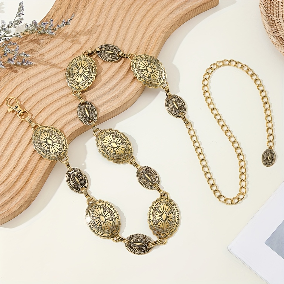 2pcs spring summer womens metal oval belt chain boho vintage  display picture 2