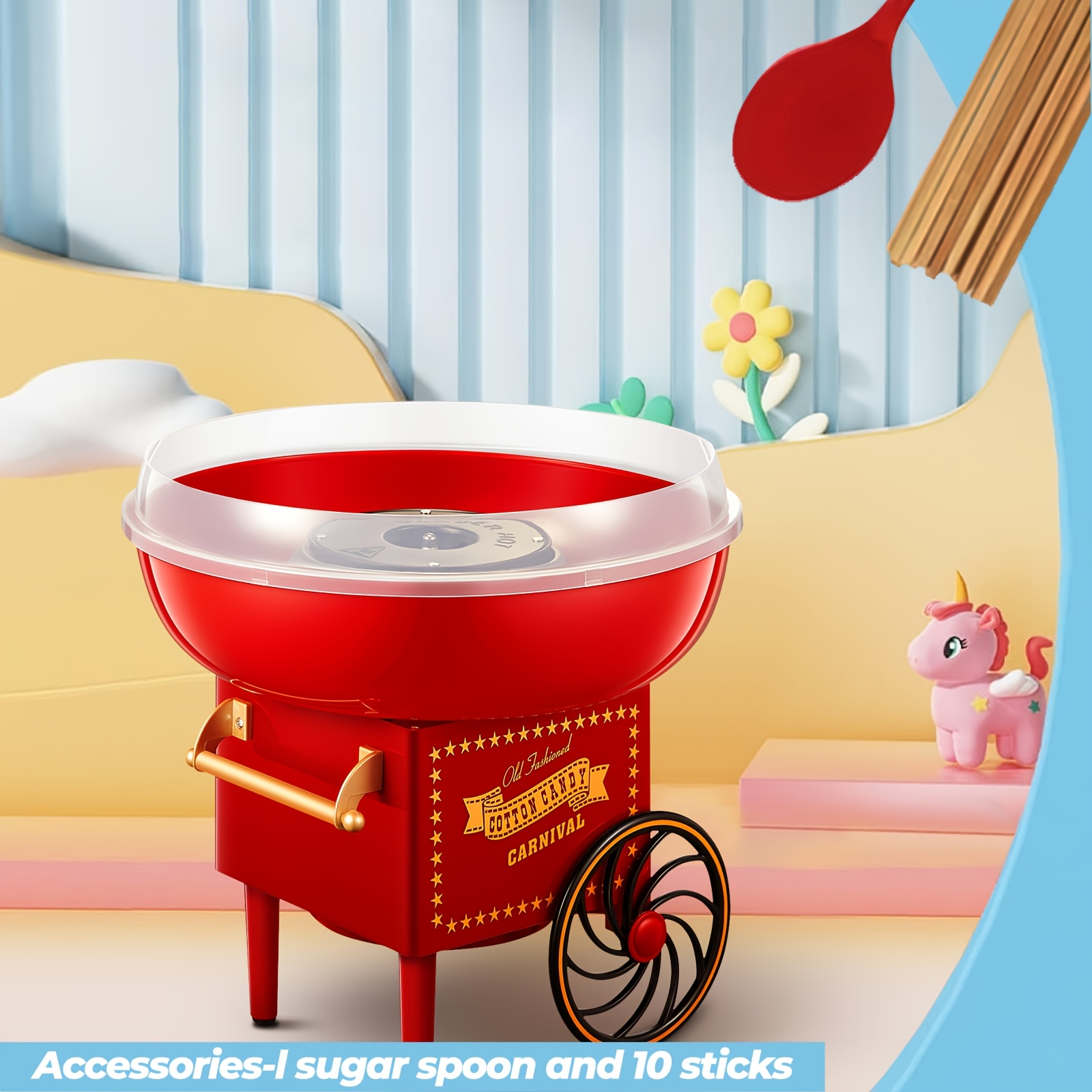TEMU Candy Machine Suitable For & Commercial Use - Vintage Red Countertop Maker With Scoop & 10 Cones, Plug-in Candy Machine For Birthday Parties, ,