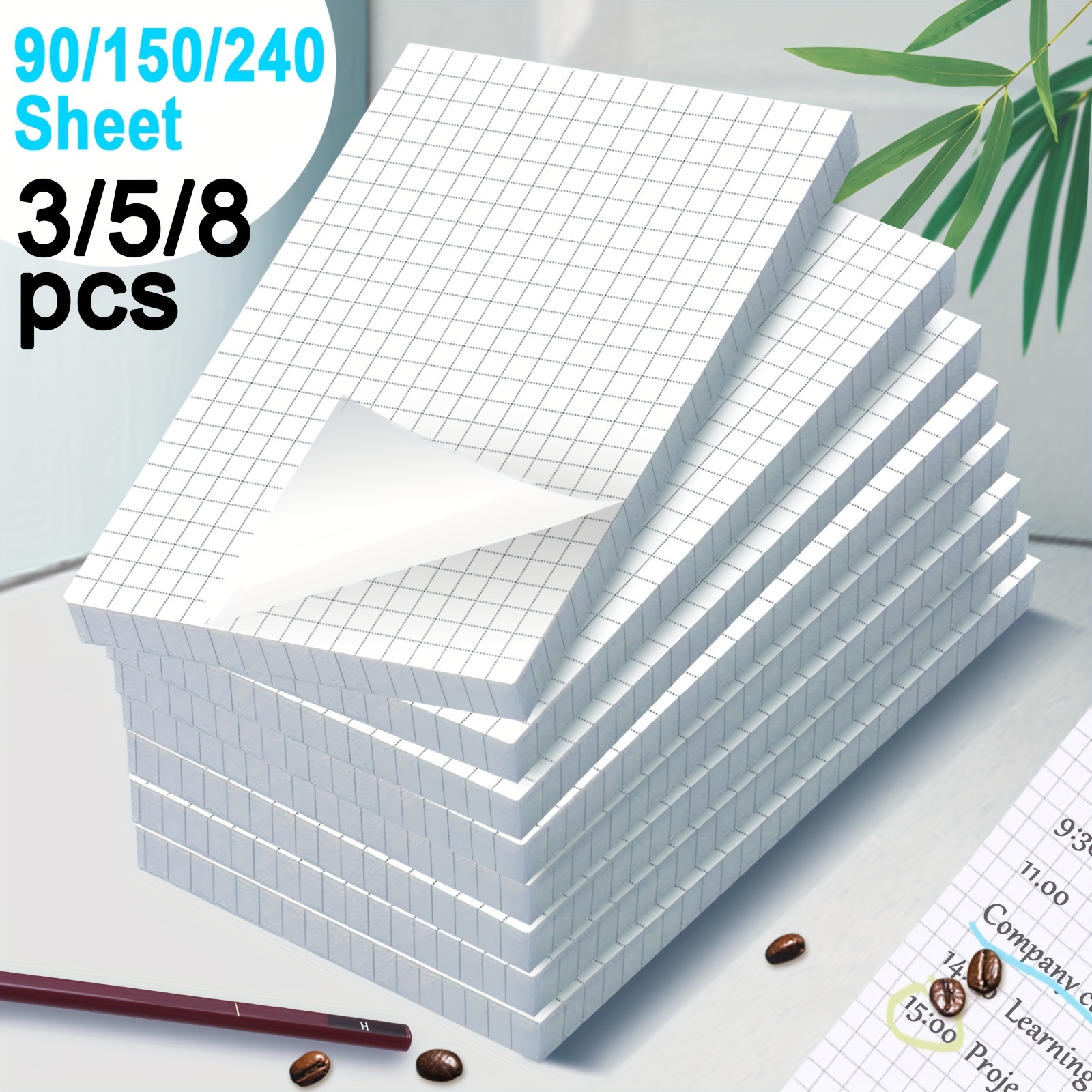 

8pcs/5pcs/3pcs, Line Notes, Self-adhesive Notebooks, Notes, Strong Adhesive Stickers, University White Paper, /book, Easy To Post In Office, Home, School Notepad