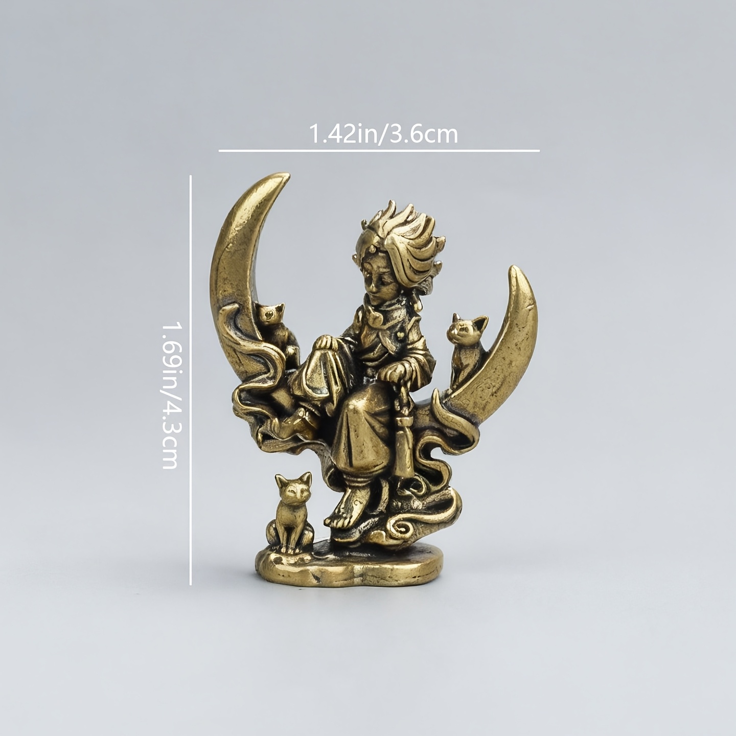 TEMU Figurines , figurine en laiton Lune Fille Chat, ornement rétro en laiton Croissant Fille, petite décoration de bureau en cuivre, pièce à main,
