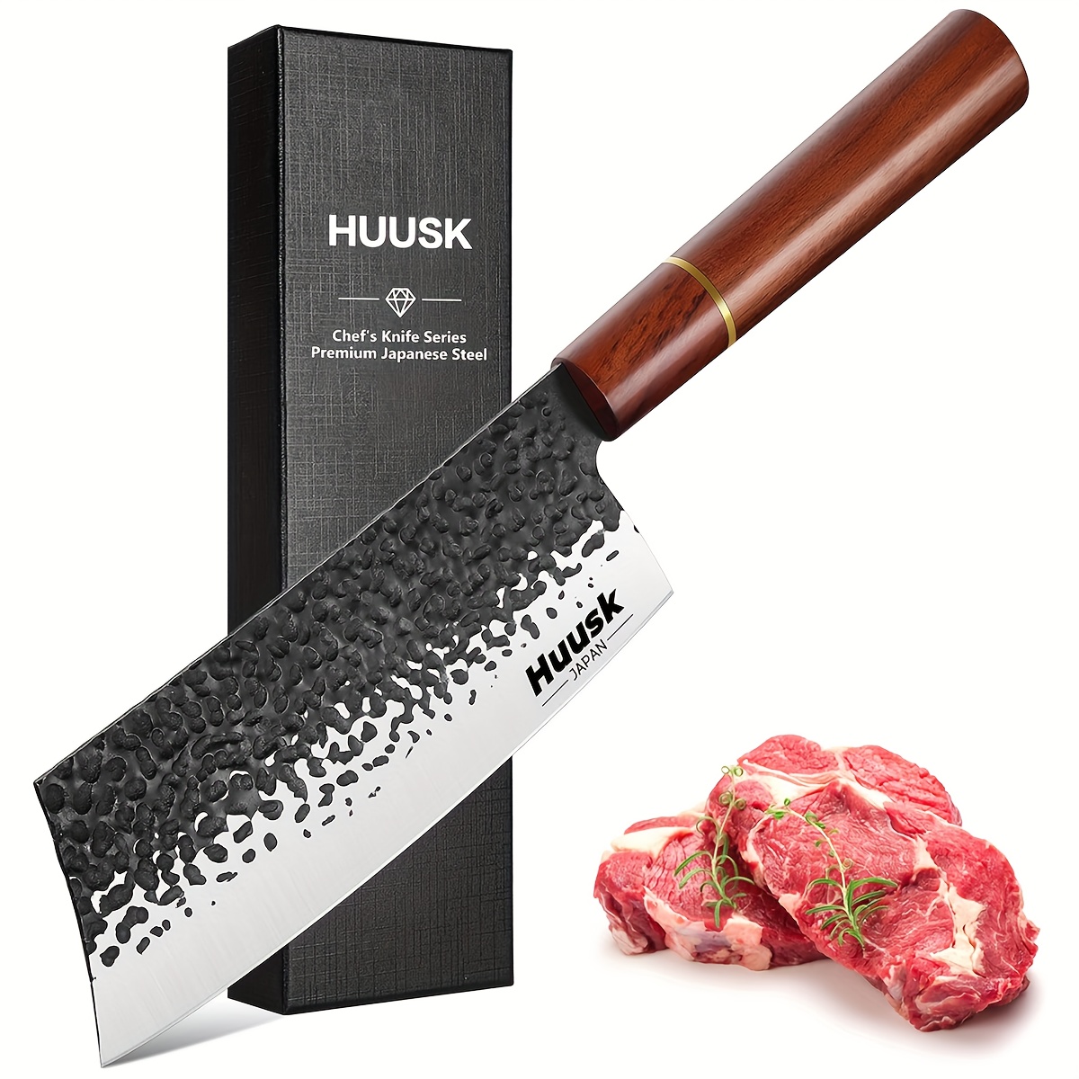 

Huusk Japanese Cleaver Knife For Meat Cutting, 6.7 Inch Hand Forged Chef Knife High Carbon Steel Sharp Kitchen Knife For Chopping Vegetable, Gift For Dad