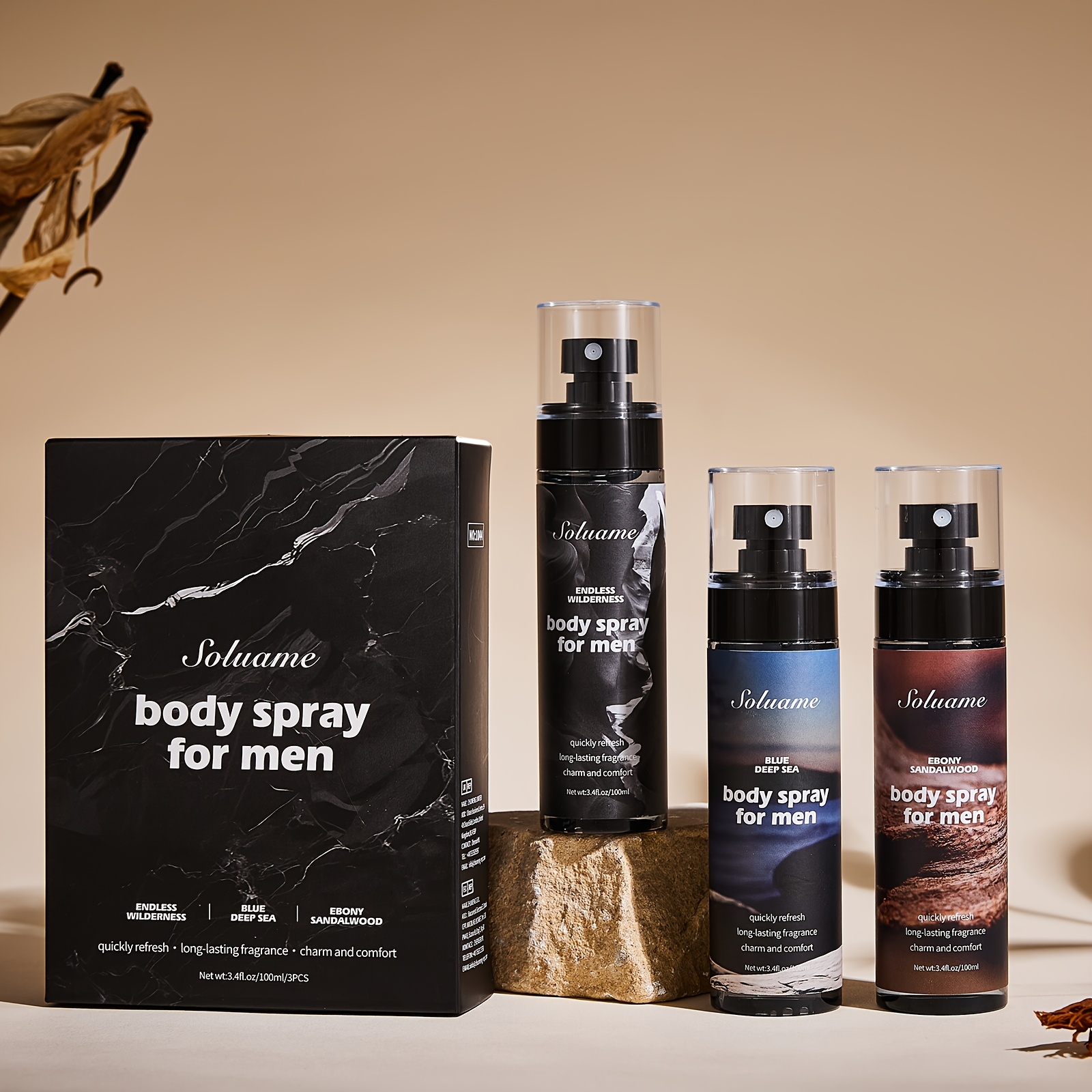 Image of Body Spray For Men, Deodorant For Men Refreshing Fragrance Mist, Pack Of 3*100ml, Quickly Refresh, Long-lasting Fragrance, Charm