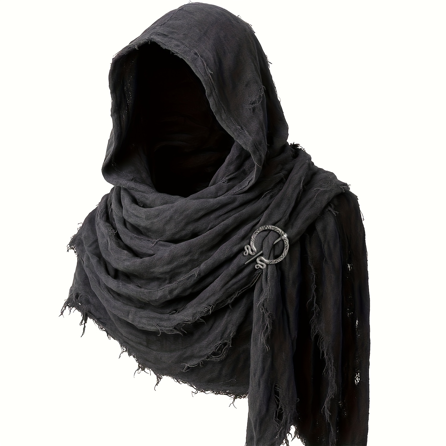 item picture 2pcs post apocalyptic distressed scarf shawl and brooch set medieval renaissance viking style faded cloak halloween costume accessory