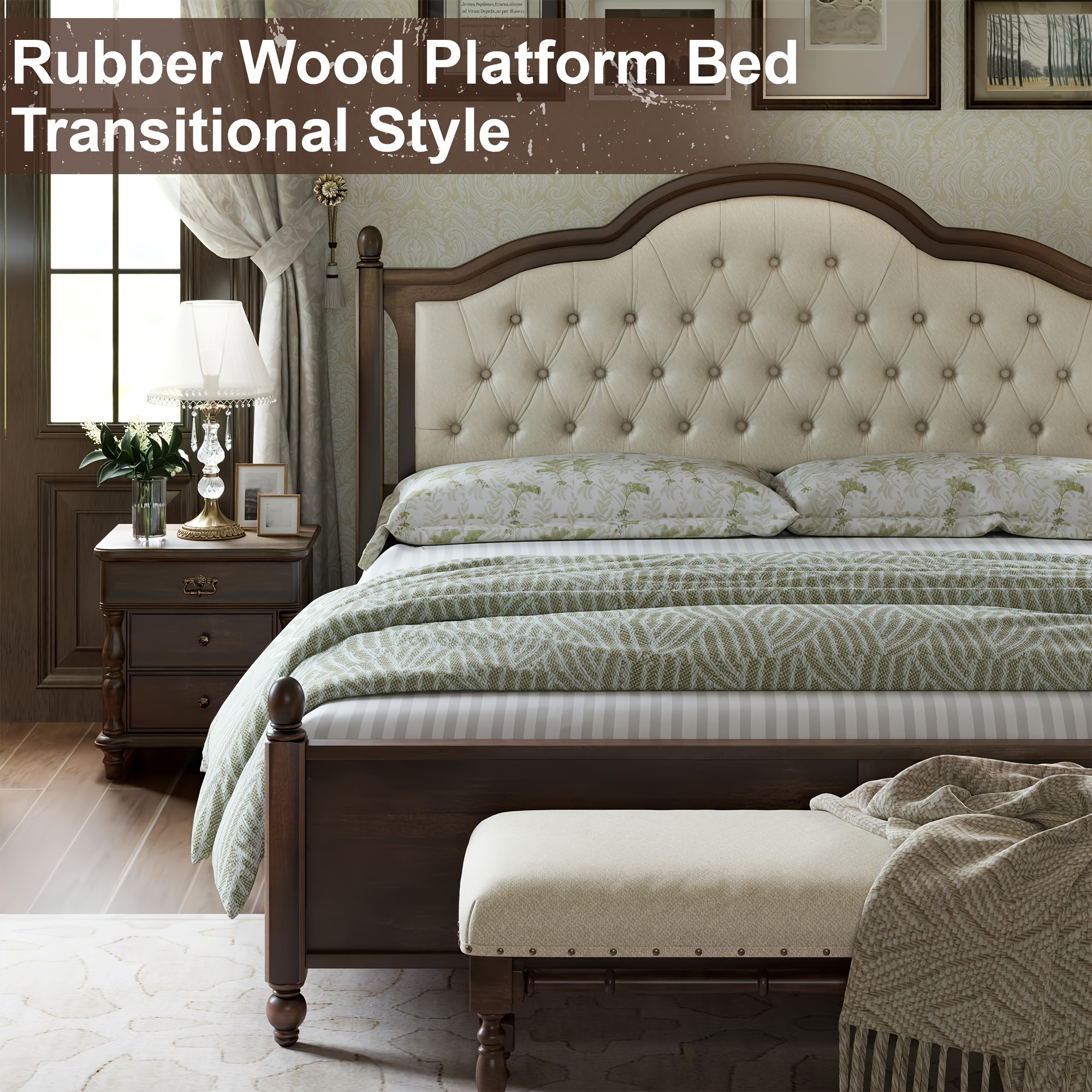 A Sturdy Wooden Bed Frame, Featuring a Stylish Platform Design with a Sophisticated 52.5