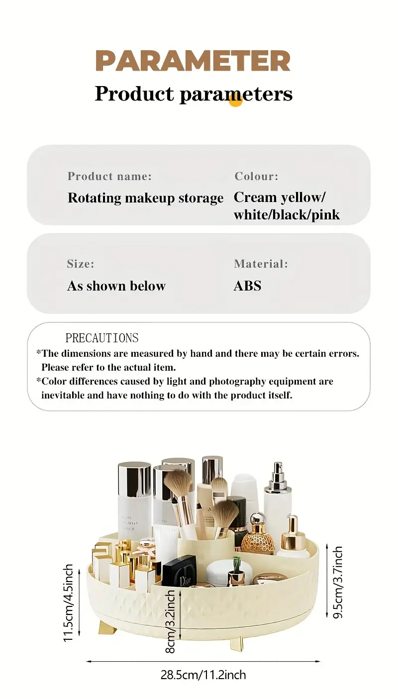 1pc high end rotating makeup organizer 11 2 diamond pattern cosmetic storage container with multiple compartments durable plastic vanity organizer for lipstick skincare brushes freestanding bathroom countertop display valentines day gift cosmetic storage organizer luxurious design polished Product details 8