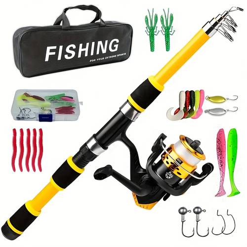 portable retractable fishing rod with rotating hook travel rod case full set of rod cases and bait fishing gear set hook storage bag fishing kit pre spooling spool set for soft t tail lures in suitcase
