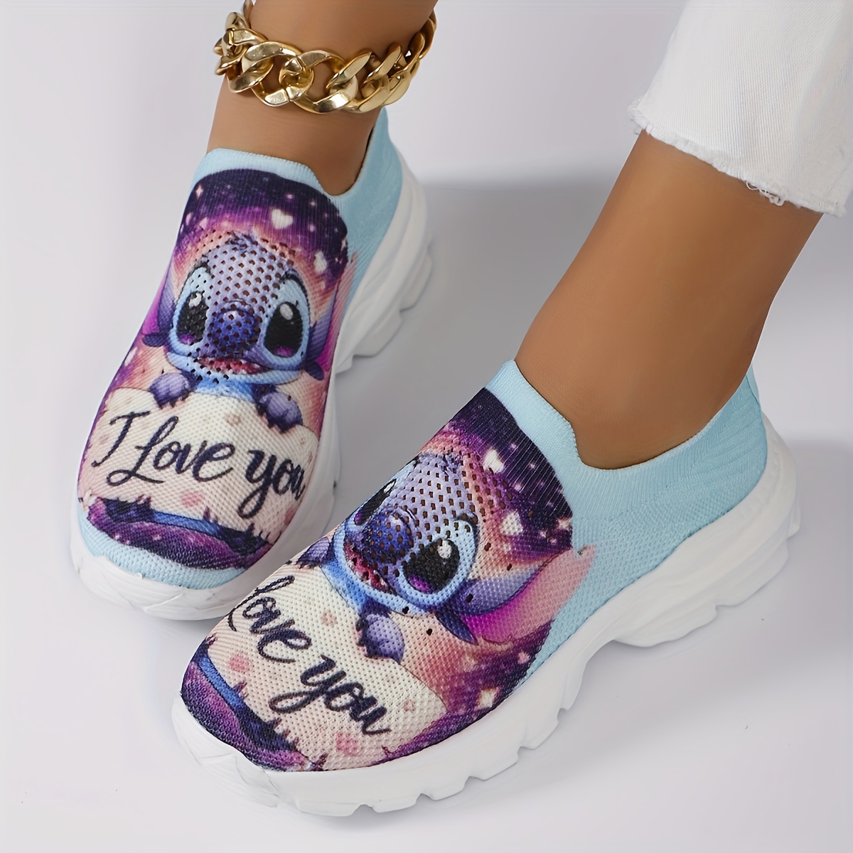 

Women's Lightweight Walking Shoes, Breathable Fabric Upper, Stabilizing Support, All-season Comfort Sneakers, Cute Animal Print With "i Love You" Text, Eva Sole