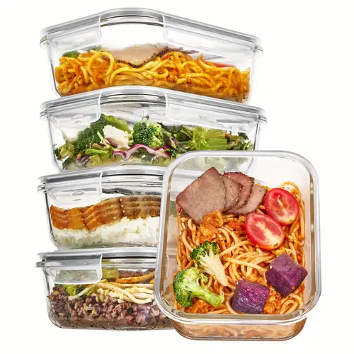5 pack glass food storage containers with lids fresh container airtight reusable meal prep lunch container set safe for oven microwave freezer and dishwasher