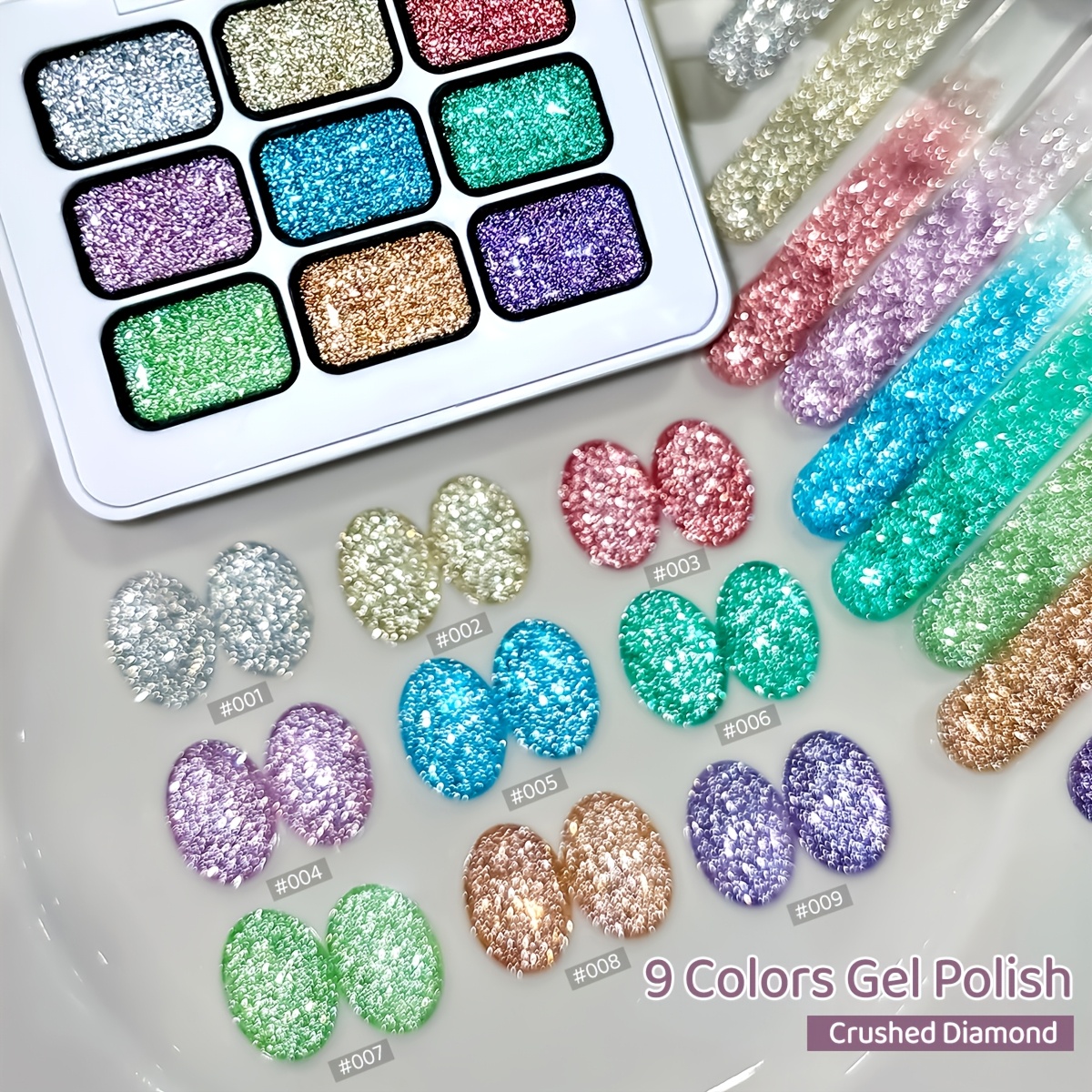 Image of Xeijayi Sparkling 9-color Nail Art Glitter Gel Kit - Shimmering Manicure Set For Women, Long-lasting Party Nails With Starry Glitter, Nail Design