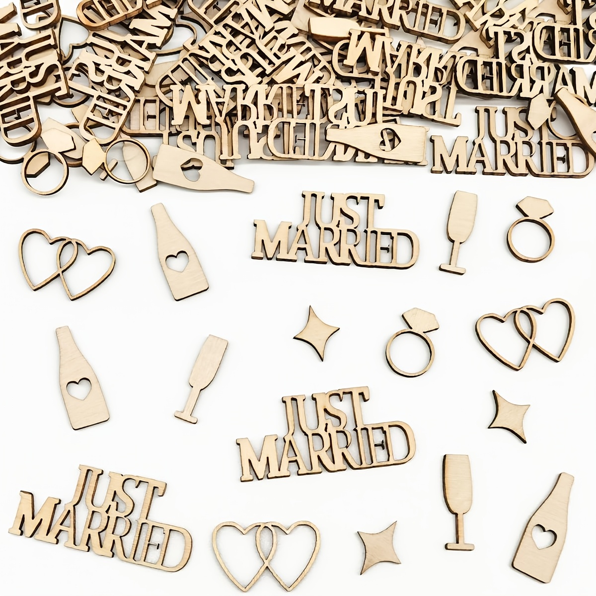 Image of 80pcs Wedding Confetti Table Decoration, Wooden Confetti, Just Married Confetti Decor, Wedding Decor