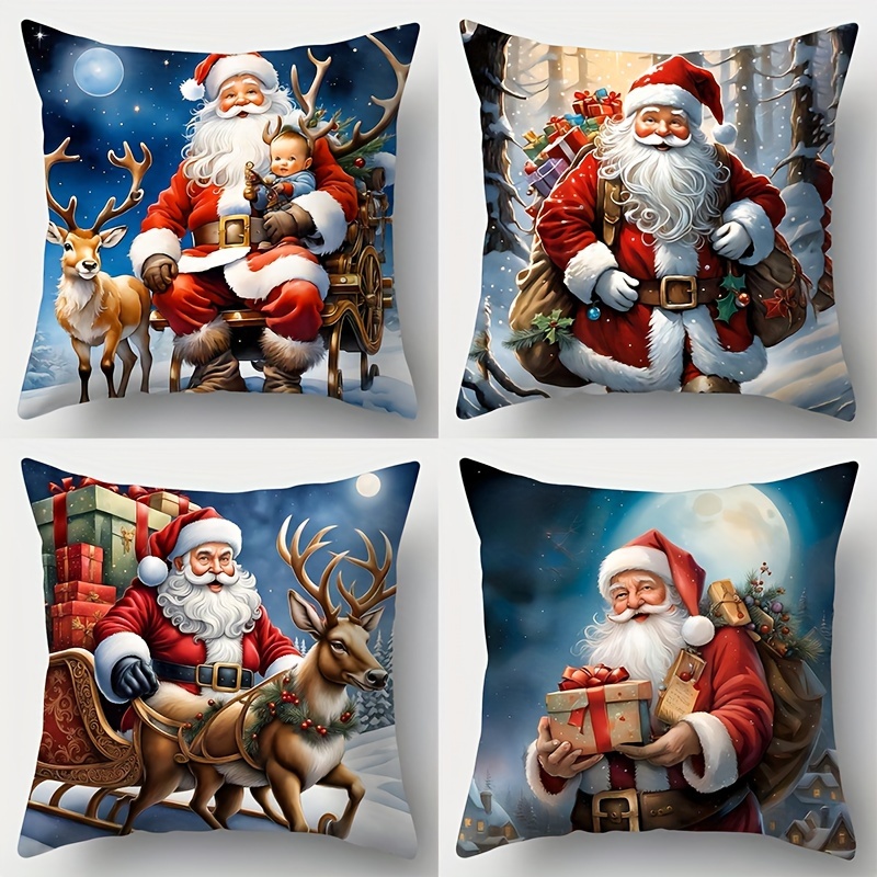 

4pcs Set, Christmas Pillowcase, 17.7in*17.7in, -sided , Pillowcase, Christmas Decoration, Sofa Cushion , Pillowcase