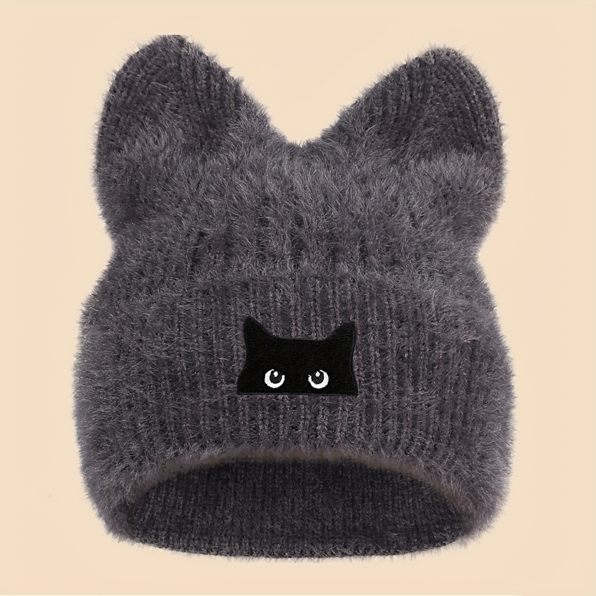 TEMU 1pc Christmas-themed Winter Hat, Thick And Plush, Featuring Black Cat Embroidery For Men And Women. This Outdoor Thickened Warm Beanie Is A