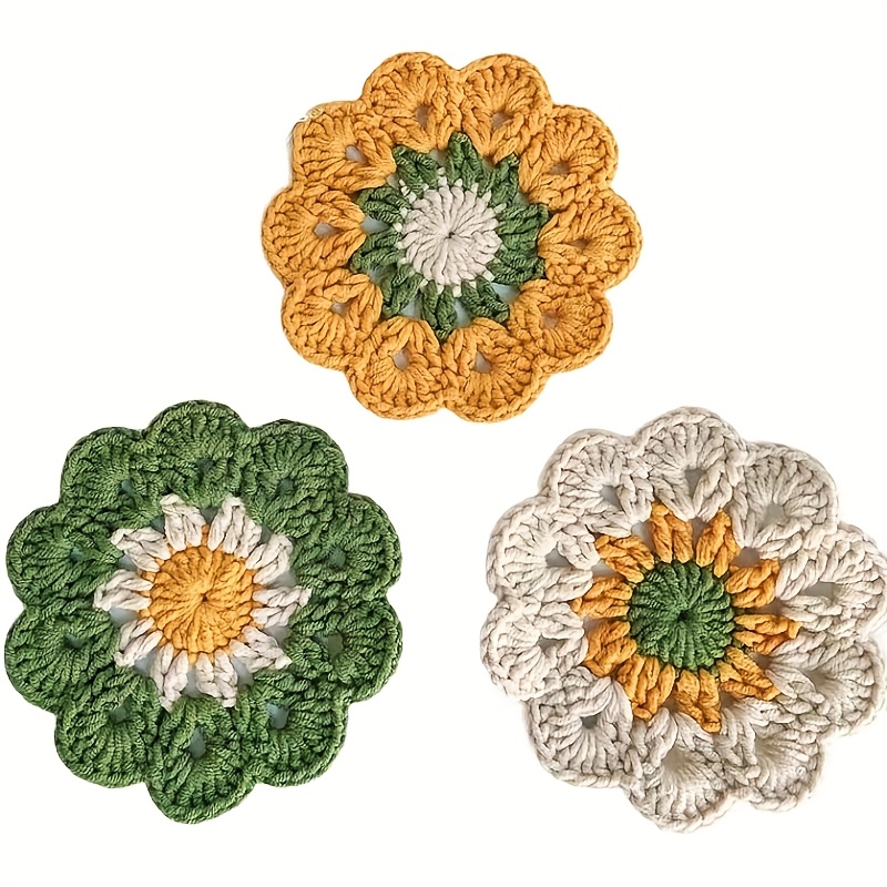 TEMU Set Of 5 Small Floral Coasters, Table Mats, Crocheted Heat-resistant Mats, Handcrafted Coasters For Dining Tables, Home Decor, Assorted Colors