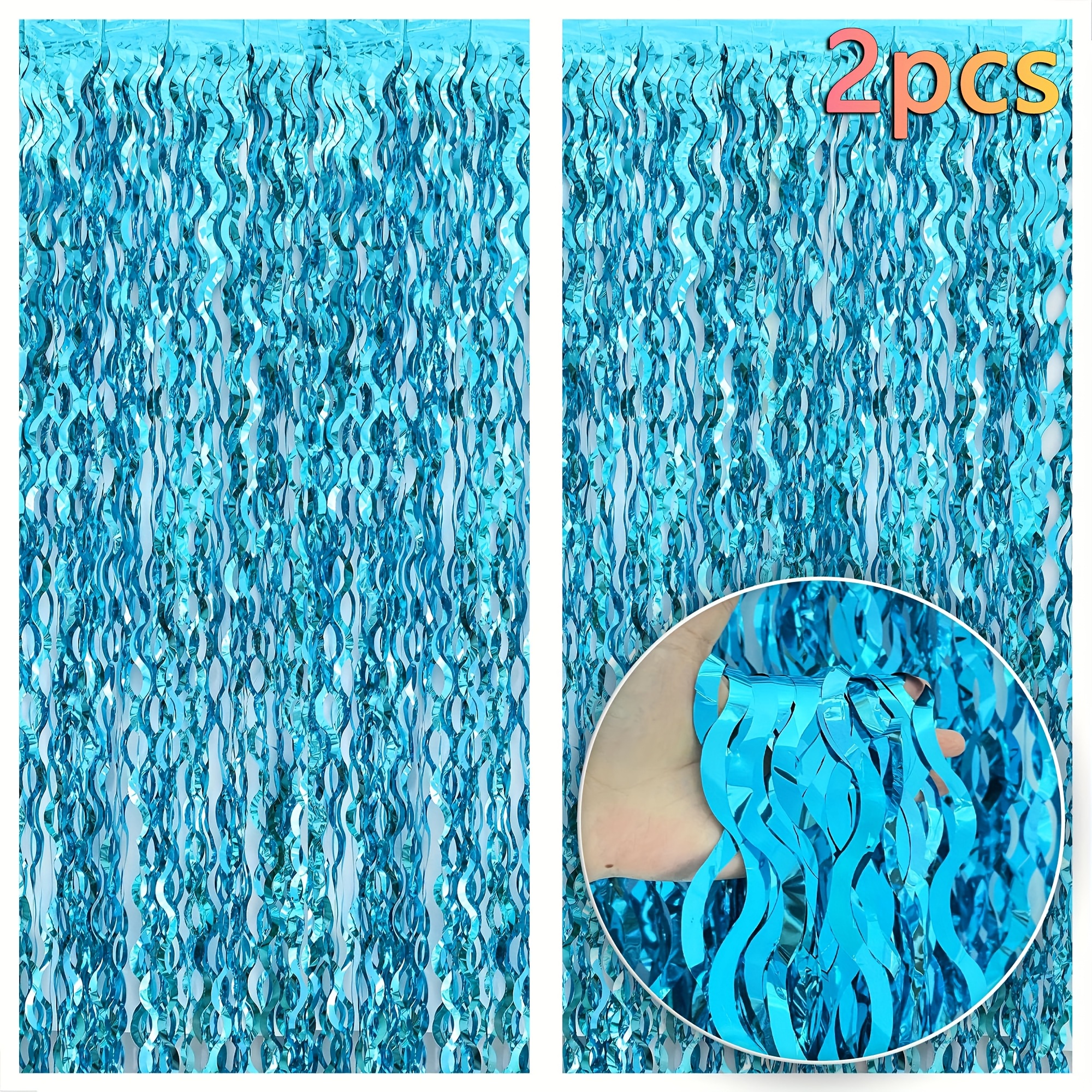 2pcs Blue Wave Fringe Banner, 3.28x6.56ft - Ocean Theme Party Backdrop With Shark And Coral Balloons, Ideal For Under The Sea, Beach, Summer Pool Parties, Birthdays, Weddings, And , Beach Accessories
