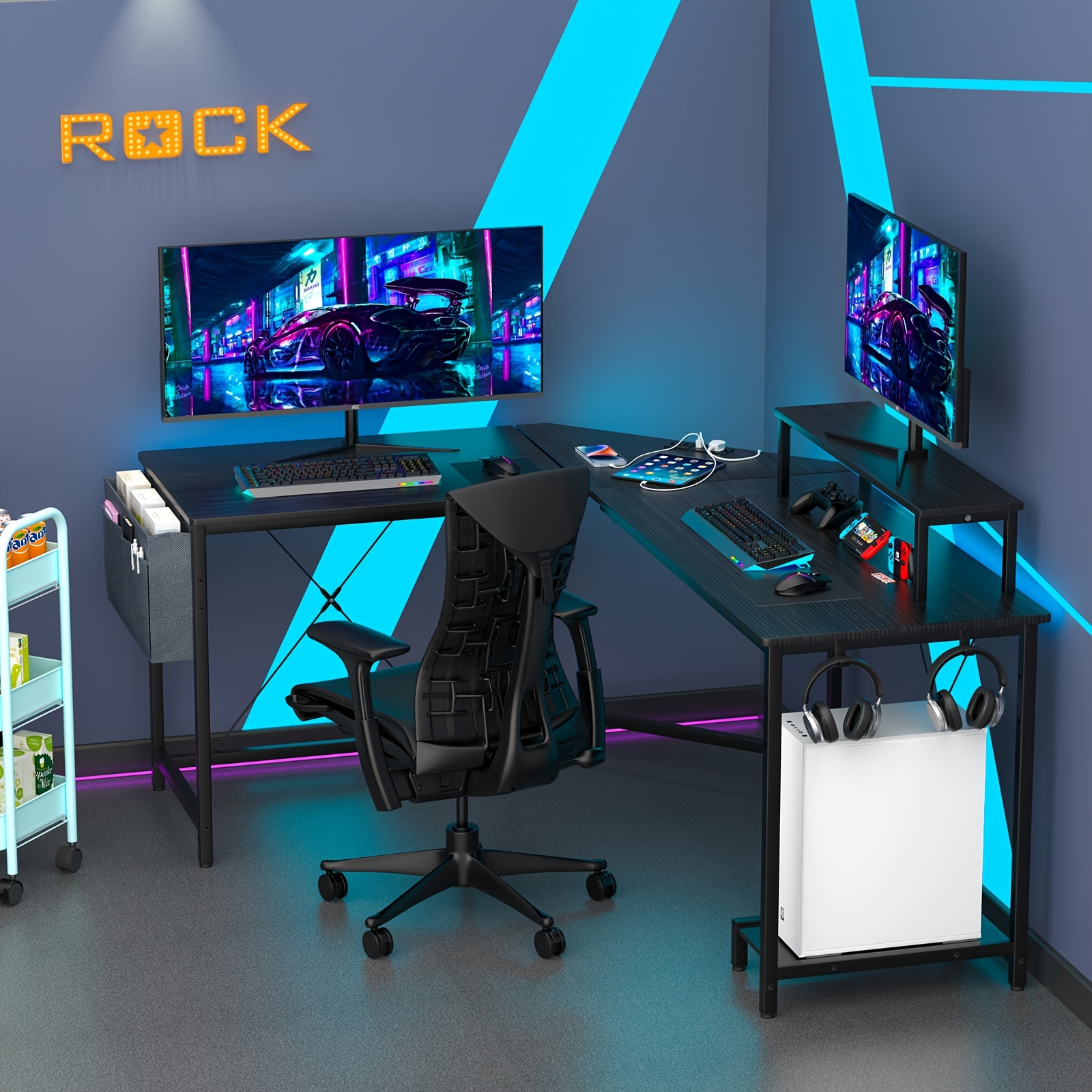 TEMU Bureau de jeu, Bureau en L, Bureau de bureau dans , Bureau PC dans , Bureau d'ordinateur 160X135Cm avec support de moniteur, de place, Bureau