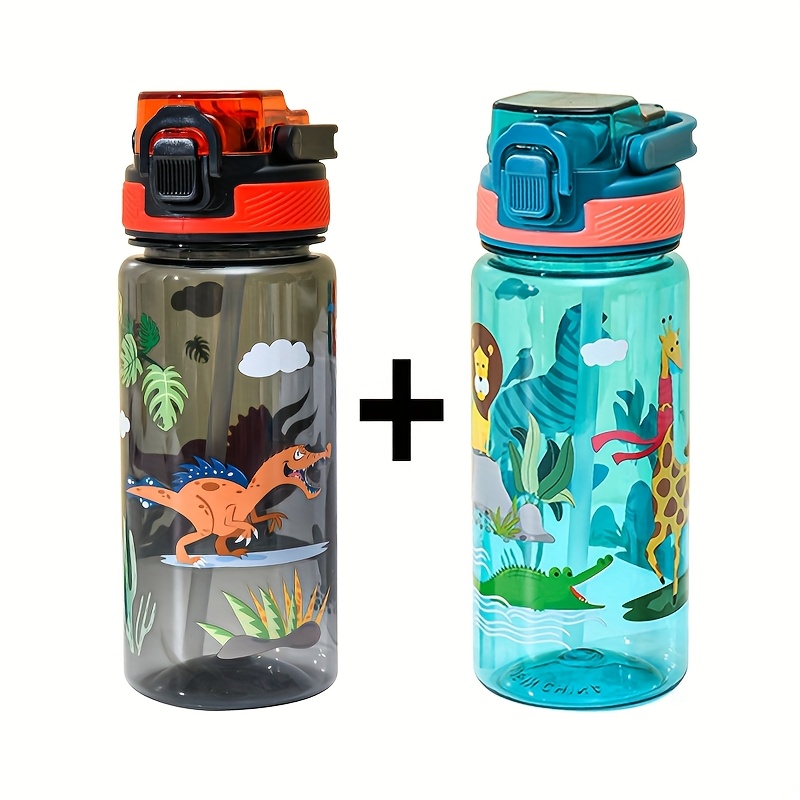 Image of 2pcs, 600ml/20oz Cute Cartoon Transparent Plastic Water Cup, Portable Sports Water Bottle With Handle Suitable For Outdoor