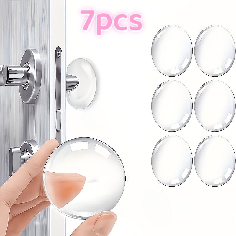 7pcs Clear Silicone Door Stoppers, No-drill Wall Protectors, Self-adhesive Door Handle Bumpers, Quiet Shock-absorbing Anti-collision Pads For Home, Universal For Refrigerator, Toilet, Cabinet Doors