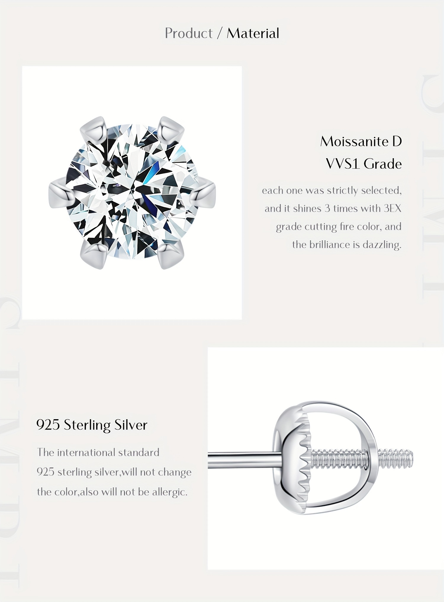 1 carat   moissanite stud earrings 925 sterling silver sparkling wedding platinum plated fine jewelry for women details 5