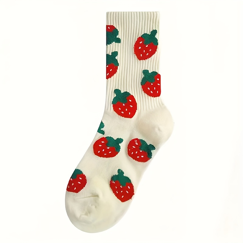 1 Pair Women's Socks Autumn/winter - Mid Socks/short Socks/sports Socks Unisex - Strawberry Pattern - Unisex, Casual Versatile Women's Socks - Wear, Breathable And Sweating White Women's Socks