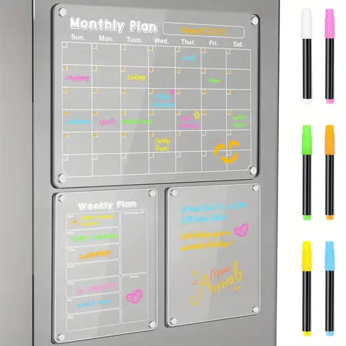 planning pads 3 pack acrylic magnetic dry erase calendar for fridge clear acrylic calendar planning board set 2025 magnetic weekly monthly planner memo board for refrigerator with 6 highlight