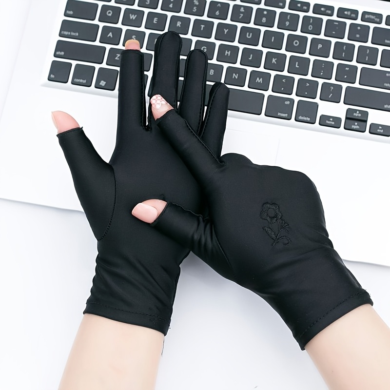 TEMU Spring And Summer Two-finger Sunscreen Gloves For Women Thin Half-finger Sunscreen Two-finger Elastic Touch Screen Autumn