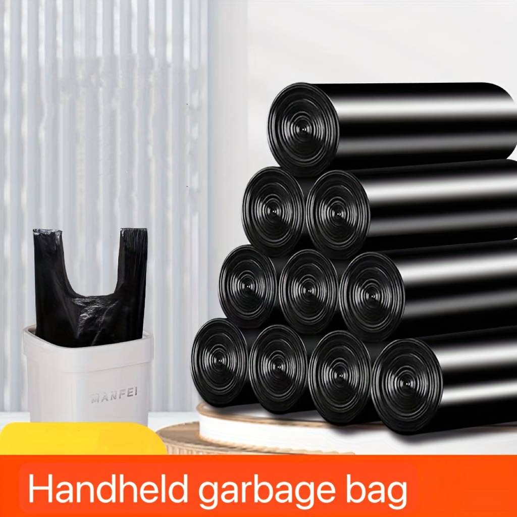 

- Thickened Polyethylene Trash Bags, Disposable Multipurpose Garbage Room, Bedroom, Bathroom, Toilet, Kitchen - Black, Large Size, Handheld Trash Can Bags