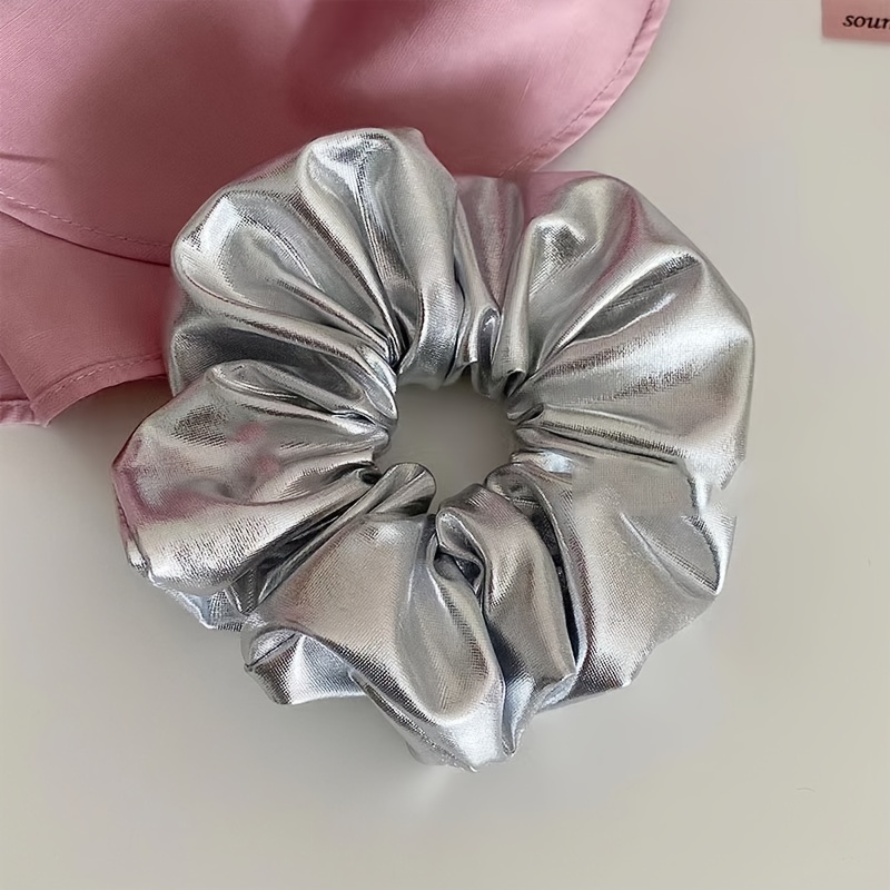 スペシャル特典 レディース 1pc ニッチデザイン ラージシュシュ シルバーレザー ヘアアレンジ