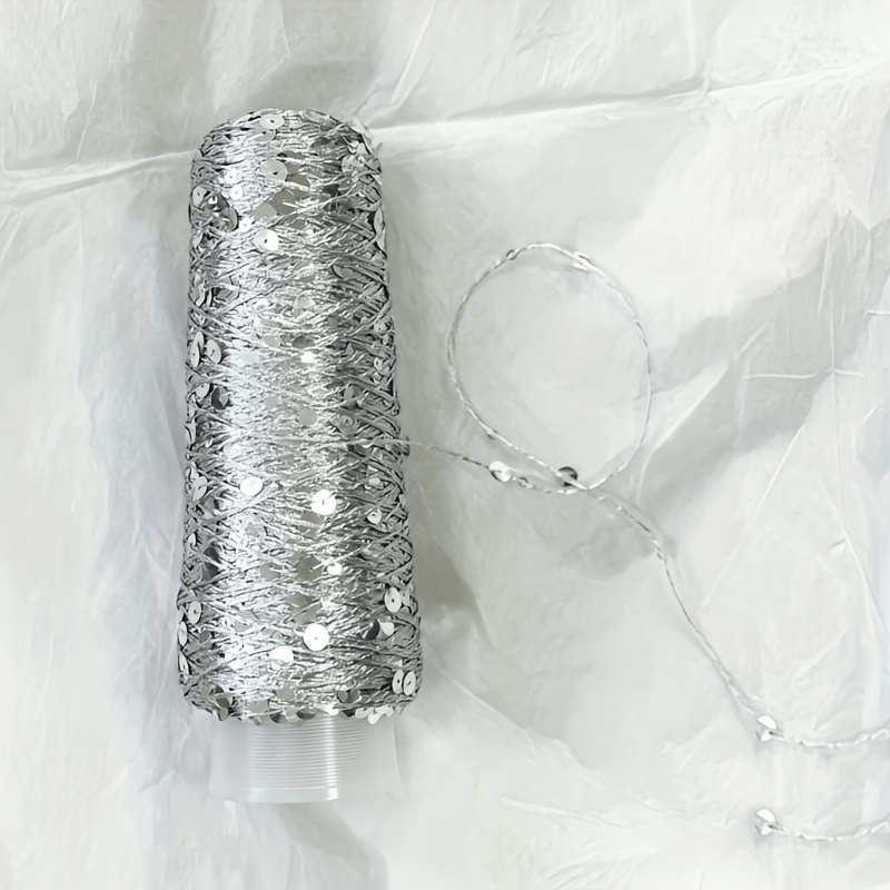 Image of 100g Sparkling Sequin Yarn Shiny Silvery Glitter Metallic Yarn Crochet Polyester Shimmering Hand Knitting Sewing Crocheting Hats Bags Scarf Shawl Handmade Woven Crafting Project