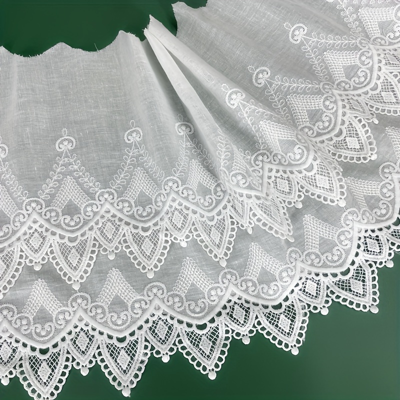 

1 Yard White Cotton Lace Trim, Double-layer Milk Silk Embroidery For Diy Dresses, Curtains & Crafts - 25cm Width