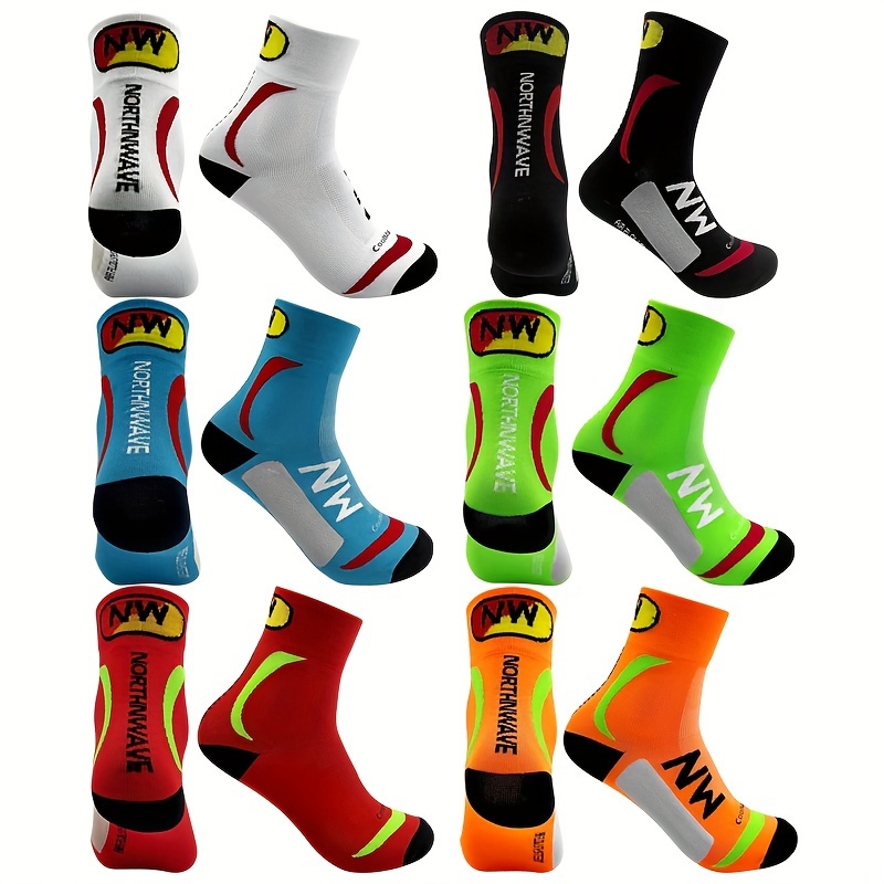 

A Pair Of Men's Trendy Color Block Anti Odor Riding Socks, Comfy Breathable Soft & Elastic Socks, Men's Outdoor Hosiery