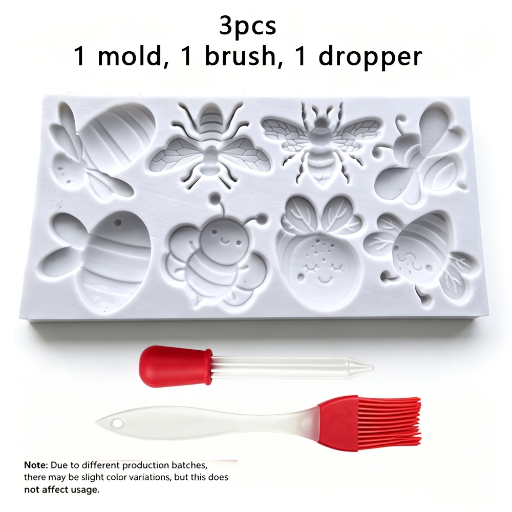 TEMU 3pcs Set: 8-cavity Bee Silicone Mold + 1 Dropper + 1 Brush, 3d Shaped Aromatherapy Candle Mold, Handmade Diy Home Decor Mold, Plaster Diffuser