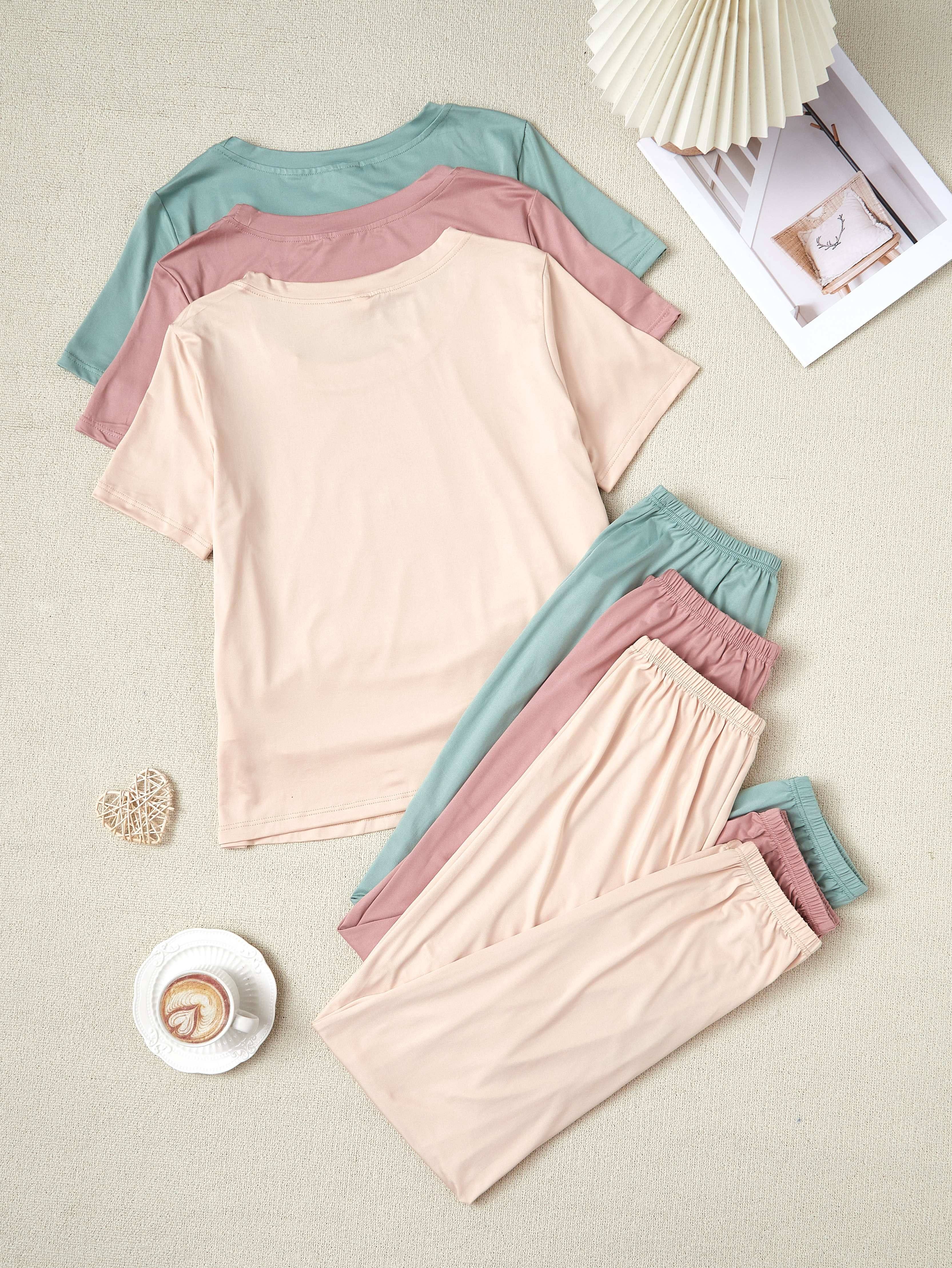 6pcs set of new womens pajamas 3pcs set of short sleeved   and three long pants   clothes solid color set 3pcs set of pajamas Product details 1