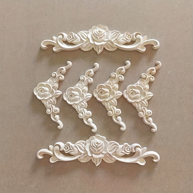 

6-pack Unfinished Wood Oak Appliques For Furniture Decoration, , Solid Wood Cabinet Embellishments