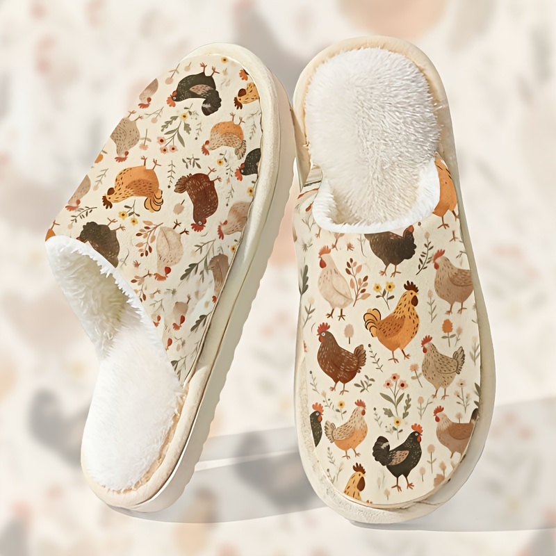 TEMU Cute And Casual Slippers For Couples, Unisex, Soft, -friendly, And Comfortable. Autumn/winter Indoor Home Slippers With Vintage Chicken Flock