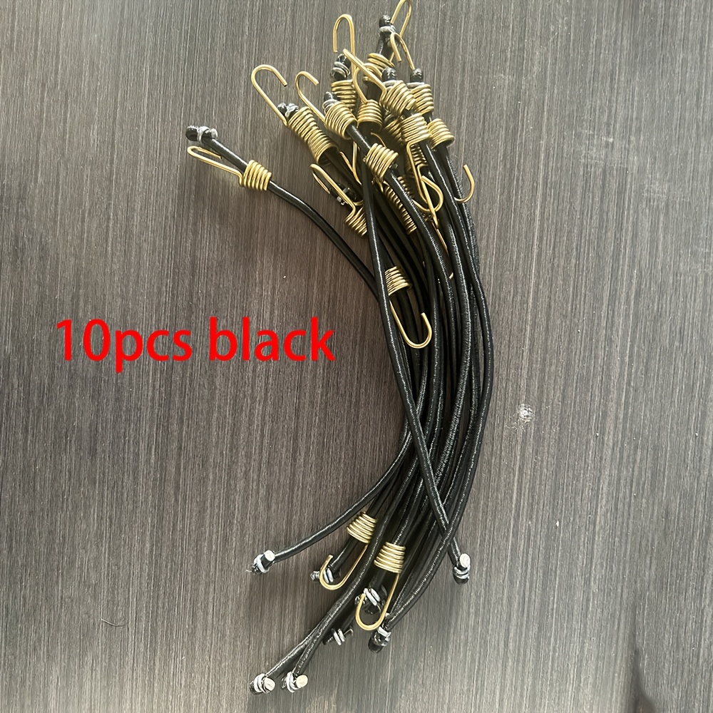 TEMU 10pcs Pack Random Color Heavy-duty Elastic Straps With Metal Hooks Outdoor Tent Storage Hooks Straps - Elastic Tear-resistant , Suitable For