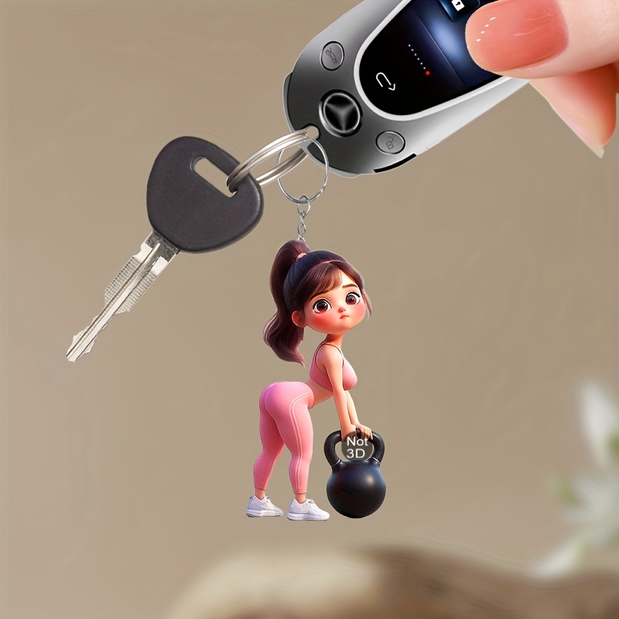 

1pc Cute Cartoon Acrylic Keychain - Muscular Female Character With Dumbbell, Ideal For Valentine's Day & Christmas Gifts, Car Rearview Mirror, Home Decor, And Backpack Accessory