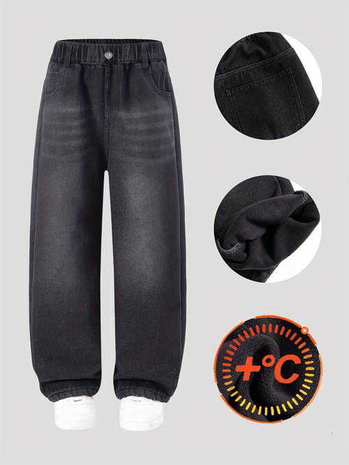 dečačke zimske farmerke sa postavom od , zimske pantalone otporne na hladnoću, moderne ulične farmerke za svaki dan, dečačke široke farmerke, ulične ležerne hip-hop pantalone, dugačke ležerne pantalone za svaki dan, pantalone sa punim elastičnim strukom, pantalone za praznični stil