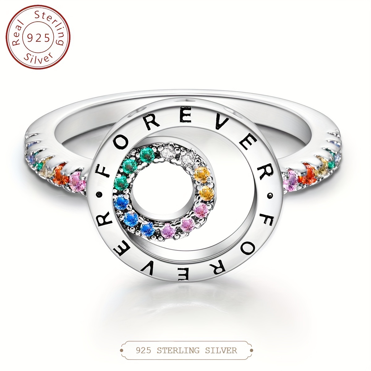 

Forever Circle Ring S925 925 Sterling Silver Rainbow Cz Round Zircon Female Finger Rings For Women Wedding Party Engagement Jewelry Gift